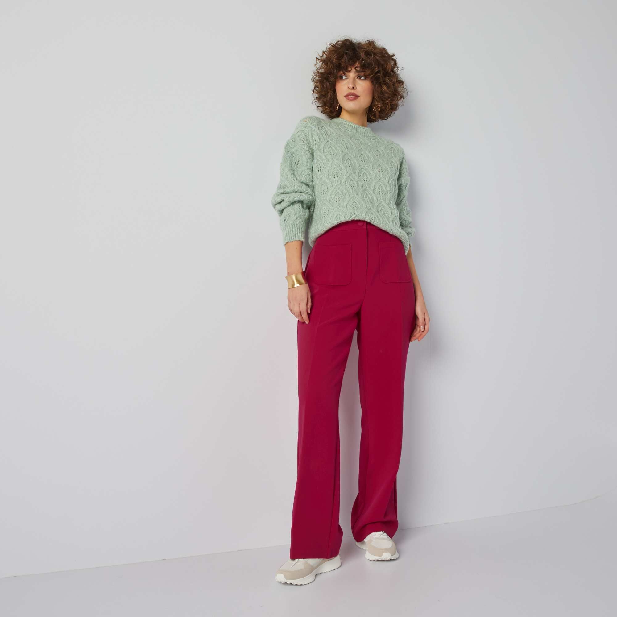 Pantalon droit avec 2 poches plaqu es Rouge